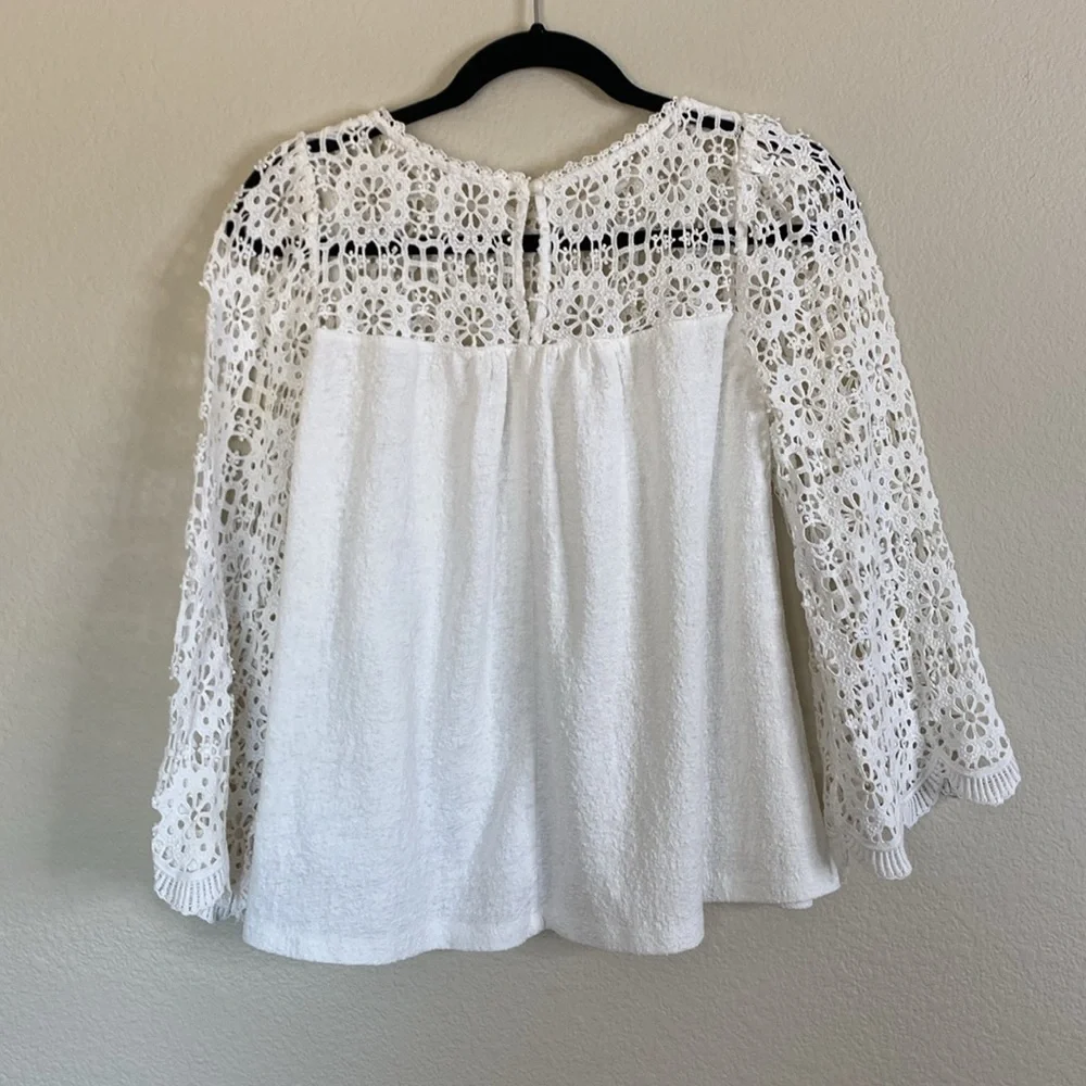 Anthropologie Eri & Ali marigold lace blouse women’s small white
